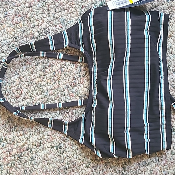 AQUA-COUTURE WOMANS BLACK STRIPED BATHING SWIM SUIT TOP SIZE MEDIUM - Picture 1 of 9